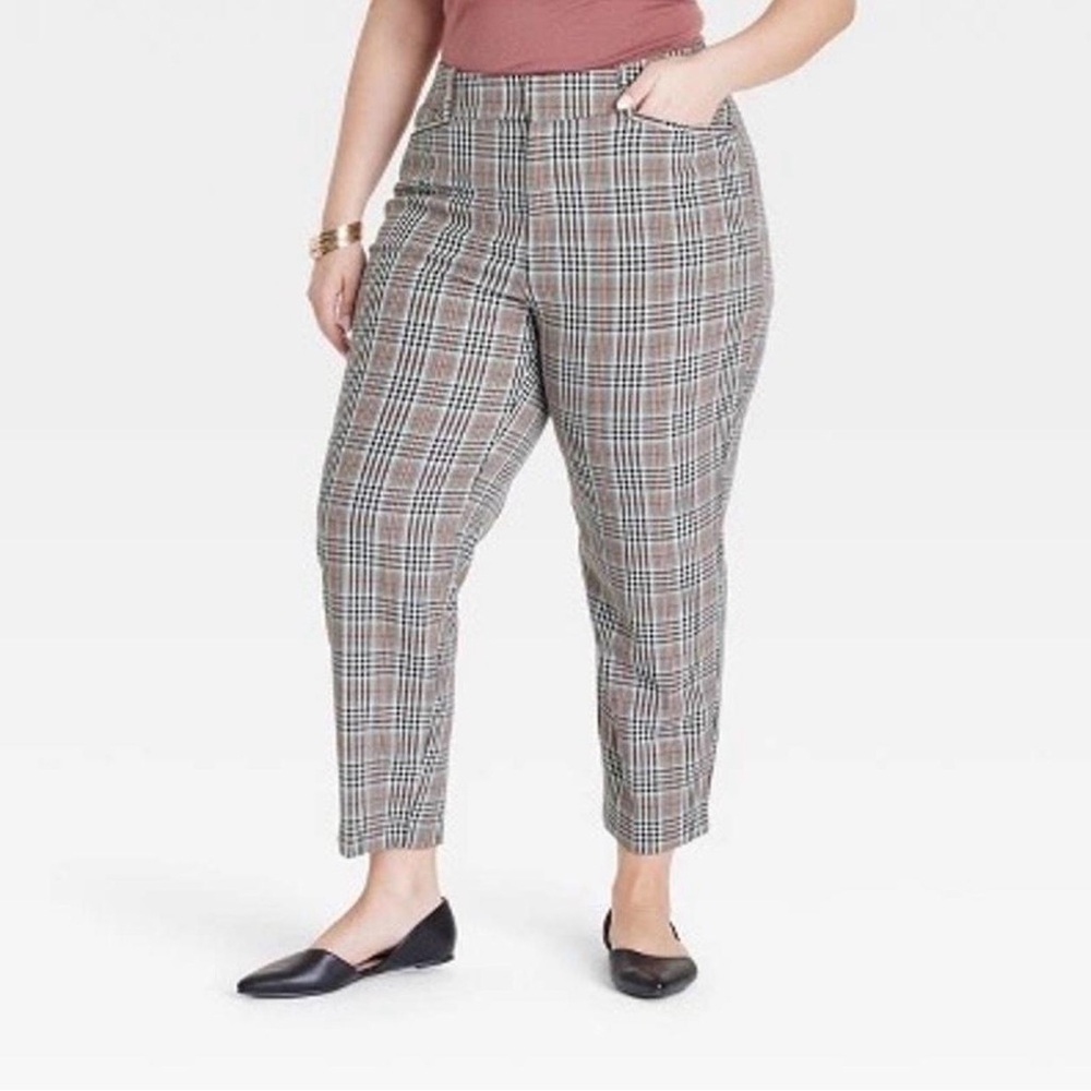 Ava & Viv Size 26 Plaid‎ High Rise Straight Leg Trouser Pants Corporate Chic